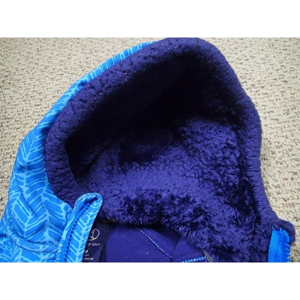 Lands End Softshell Jacket Girls Medium‎ 10/12 Blue Excellent Sherpa Hood Fleece